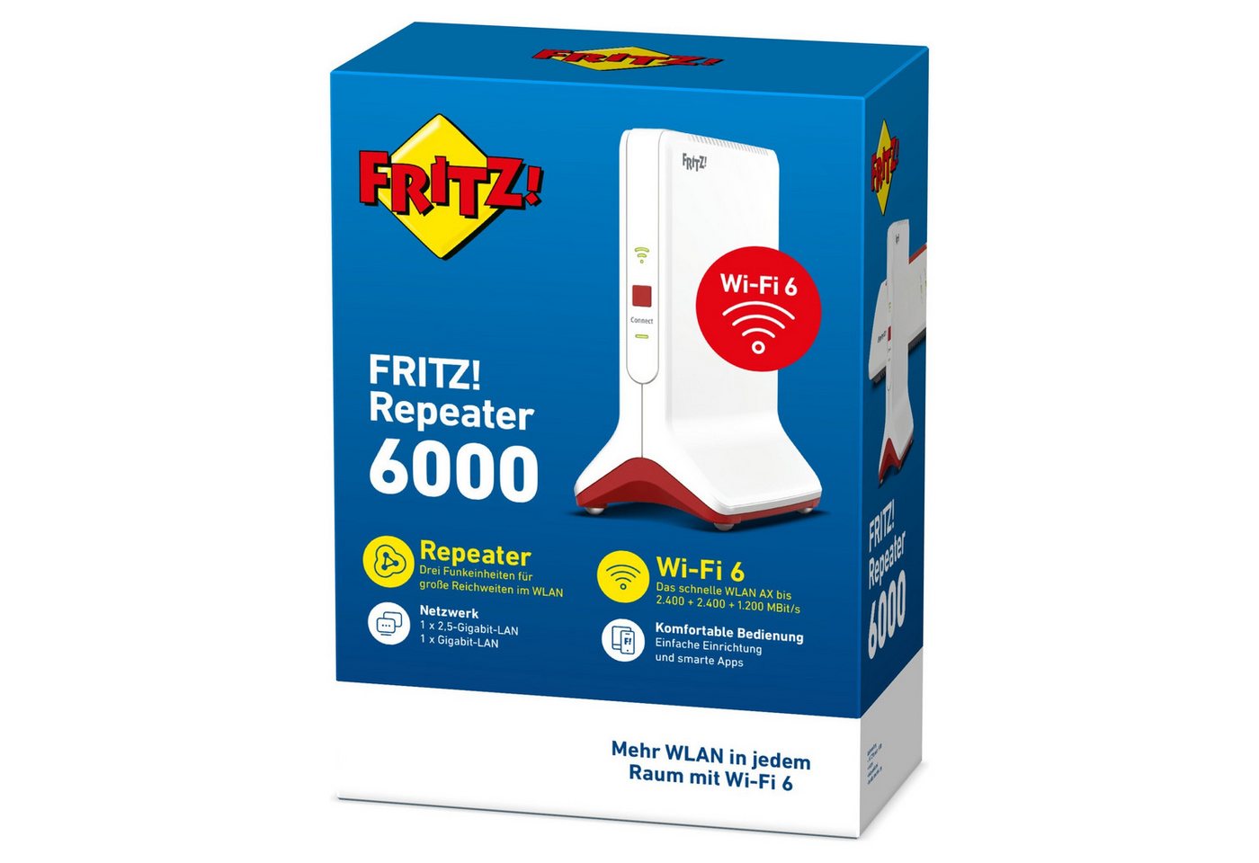 Fritz! FRITZ!Repeater 6000 WLAN-Repeater, Wi-Fi 6 Tri-Band Mesh-Repeater bis 6.000 MBit/s, 2,5-Gbit/s-LAN-Port – Bild 4 von 5
