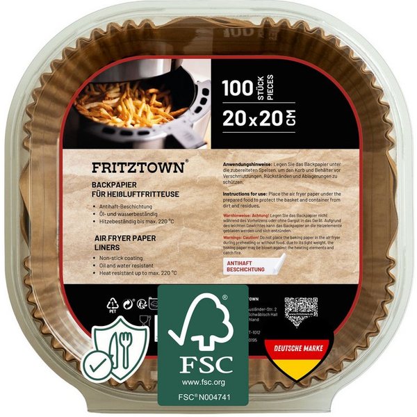 FRITZTOWN Backpapier Air fryer Backpapier, Backpapier für die Heißluftfritteuse, Air fryer Heißluftfritteuse Backpapier Einwegschalen