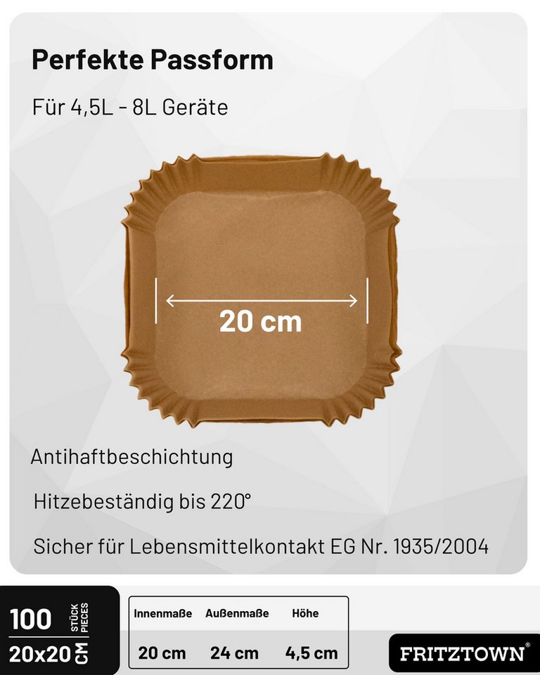 FRITZTOWN Backpapier Air fryer Backpapier, Backpapier für die Heißluftfritteuse, Air fryer Heißluftfritteuse Backpapier Einwegschalen – Bild 2 von 5