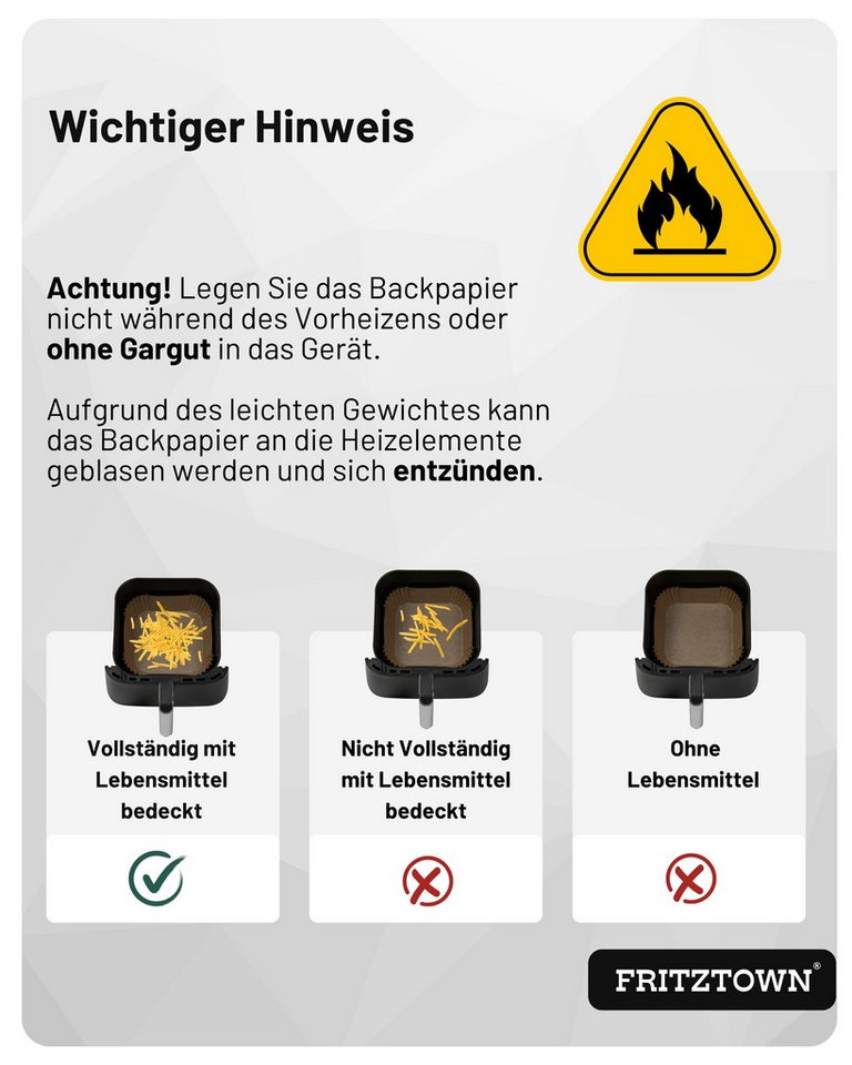 FRITZTOWN Backpapier Air fryer Backpapier, Backpapier für die Heißluftfritteuse, Air fryer Heißluftfritteuse Backpapier Einwegschalen – Bild 5 von 5