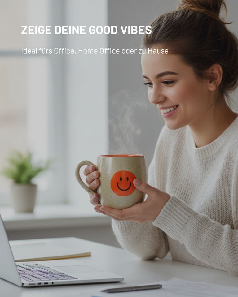 FRITZTOWN Tasse Good Vibes Only 440ml, Große Keramiktasse in Geschenkverpackung, 4-tlg., Keramik – Bild 4 von 5