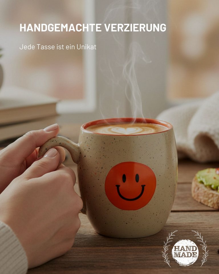 FRITZTOWN Tasse Good Vibes Only 440ml, Große Keramiktasse in Geschenkverpackung, 4-tlg., Keramik – Bild 5 von 5