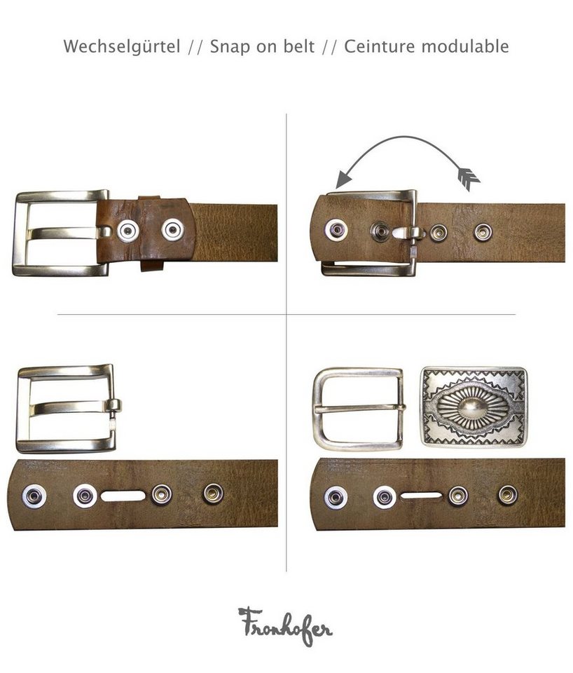 FRONHOFER Ledergürtel Herren Büffelleder 3,5cm (1-St) Druckknopf, ohne Schnalle – Bild 3 von 4