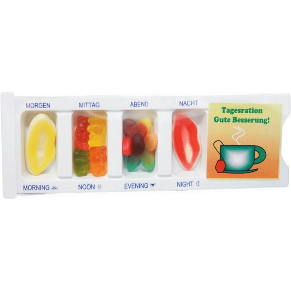 Fruchtgummi Bären & Co. Süßigkeit, Tablettenbox Gute Besserung gefüllt mit Fruchtgummi Scherzartikel 25g
