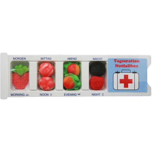 Fruchtgummi Bären & Co. Süßigkeit, Tablettenbox Notfall gefüllt mit Fruchtgummi Scherzartikel 25g