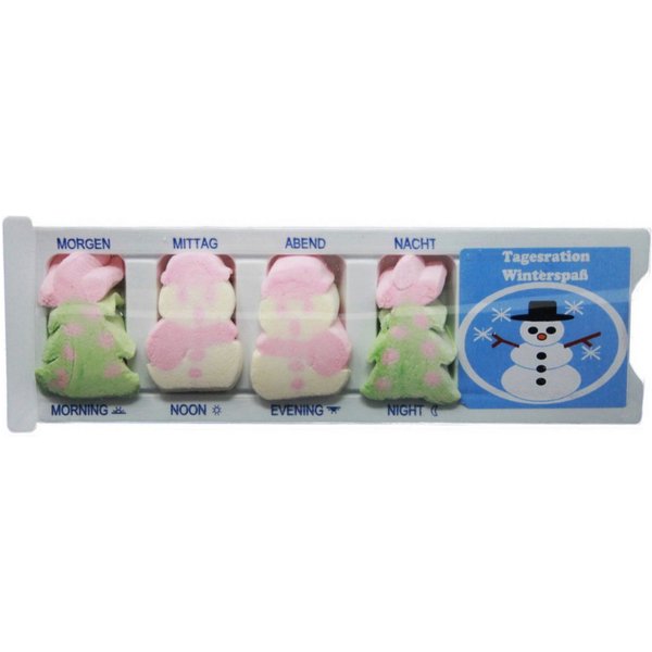 Fruchtgummi Bären & Co. Süßigkeit, Tablettenbox Schneemann gefüllt mit Schaumzucker Scherzartikel 25g