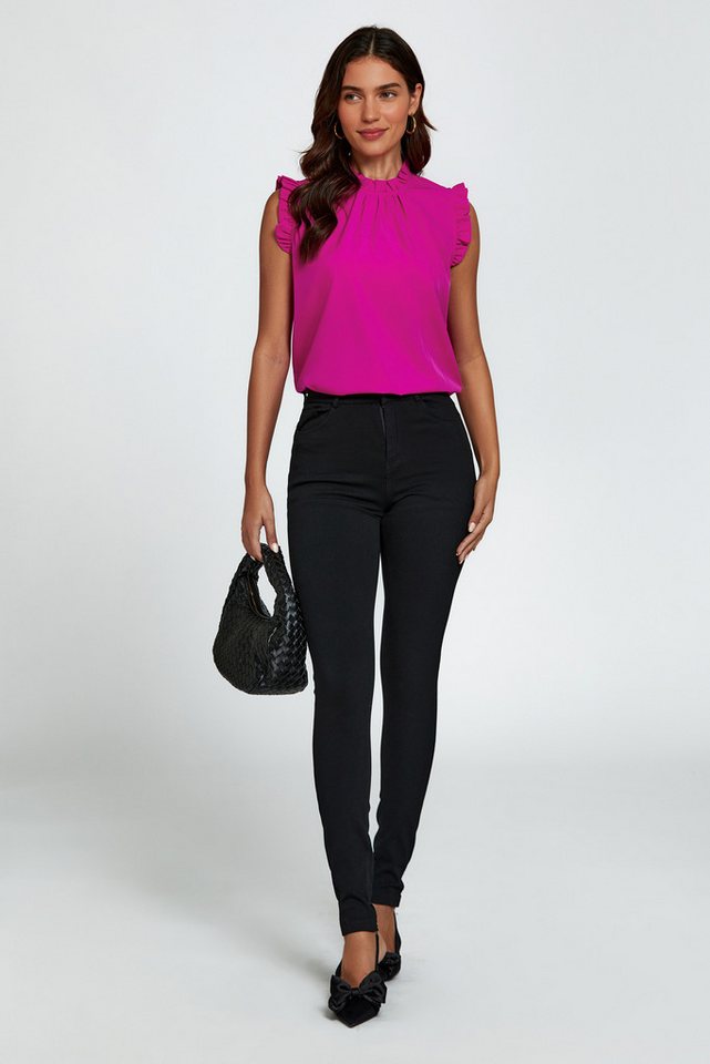 FS Collection Blusentop Damen Blusentop ärmellos mit Rüschenkragen elegante Sommerbluse Rüschenkragen und Rüschenbesatz an den Schultern – Bild 3 von 4