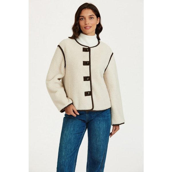 FS Collection Fellimitatjacke Teddyjacke Damen – Lammfellimitat-Jacke – Jacke aus Kunstfell (Größen: S, M, L, XL) 100% Polyester