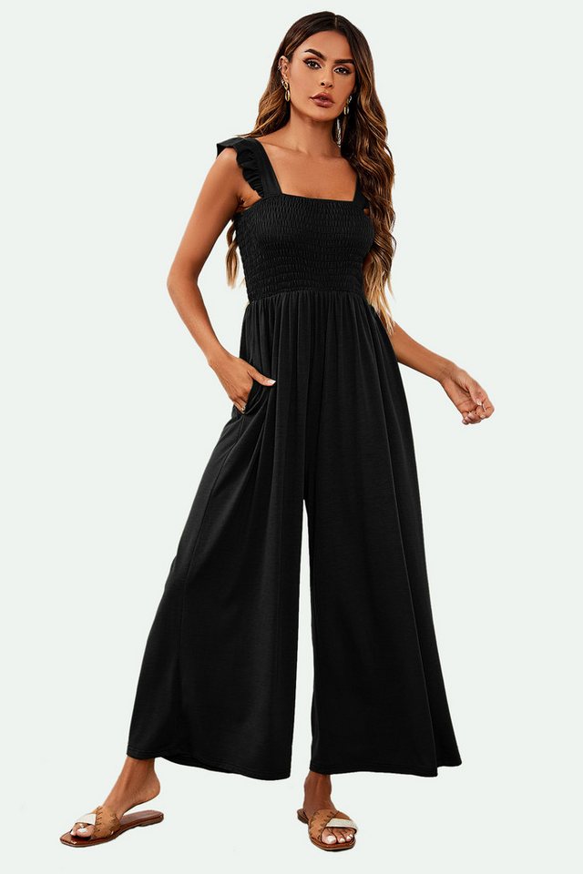 FS Collection Jumpsuit Damen Jumpsuit Stretch mit Smokdetails & weitem Bein - Trendy (Einheitsgröße: XS (EU:36 / UK:8) · S (EU:38 / UK:10) · M (EU:40 / UK:12) · – Bild 2 von 5