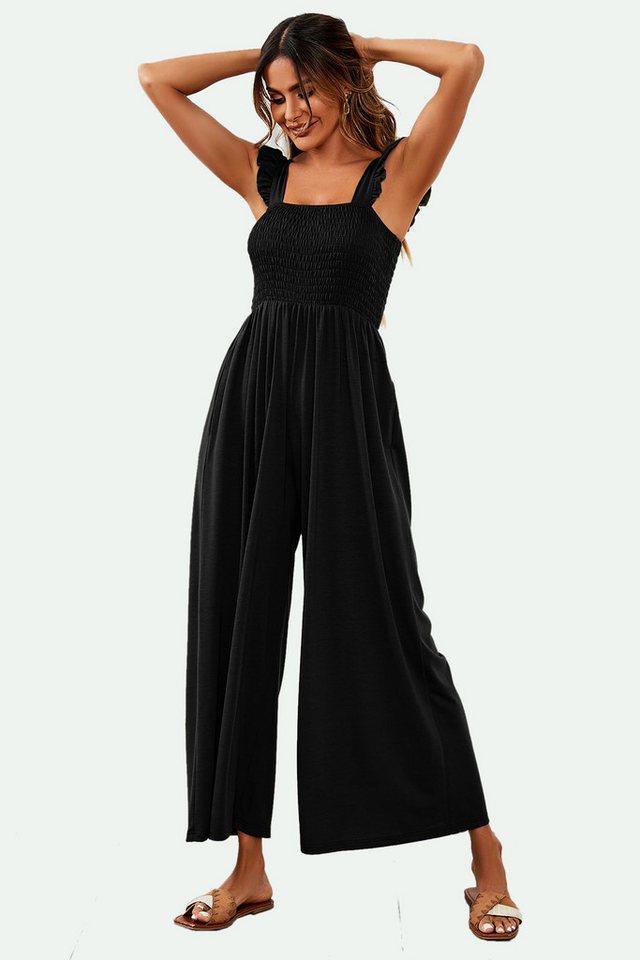 FS Collection Jumpsuit Damen Jumpsuit Stretch mit Smokdetails & weitem Bein - Trendy (Einheitsgröße: XS (EU:36 / UK:8) · S (EU:38 / UK:10) · M (EU:40 / UK:12) · – Bild 3 von 5