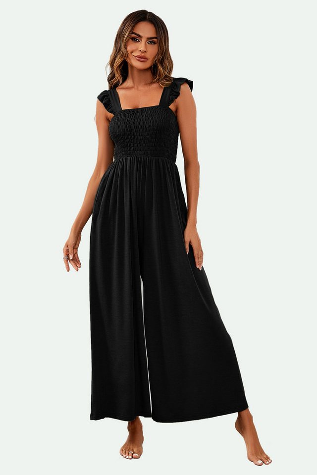 FS Collection Jumpsuit Damen Jumpsuit Stretch mit Smokdetails & weitem Bein - Trendy (Einheitsgröße: XS (EU:36 / UK:8) · S (EU:38 / UK:10) · M (EU:40 / UK:12) · – Bild 4 von 5