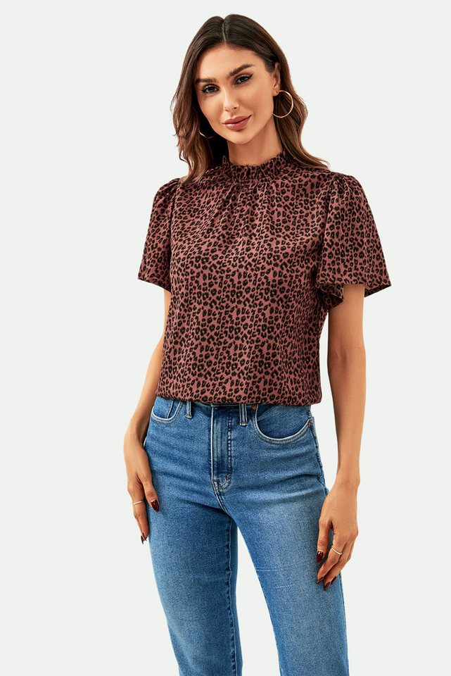 FS Collection Kurzarmbluse Damen Bluse mit Engelsärmeln und hohem Kragen im Leo-Design (XS (EU:36 / UK:8) · S (EU:38 / UK:10) · M (EU:40 / UK:12) · L (EU:42 / U – Bild 2 von 5