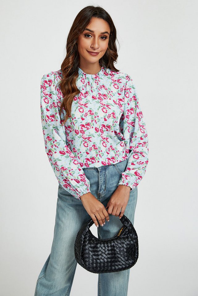 FS Collection Langarmbluse Damen Bluse hochgeschlossenes Oberteil mit Rüschendetail & Blumendruck (XS (UK 8 / EU 36) S (UK 10 / EU 38) M (UK 12 / EU 40) L (UK 1 – Bild 2 von 5