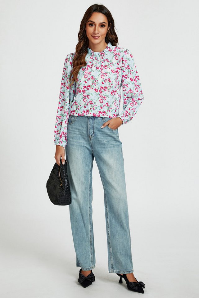 FS Collection Langarmbluse Damen Bluse hochgeschlossenes Oberteil mit Rüschendetail & Blumendruck (XS (UK 8 / EU 36) S (UK 10 / EU 38) M (UK 12 / EU 40) L (UK 1 – Bild 3 von 5