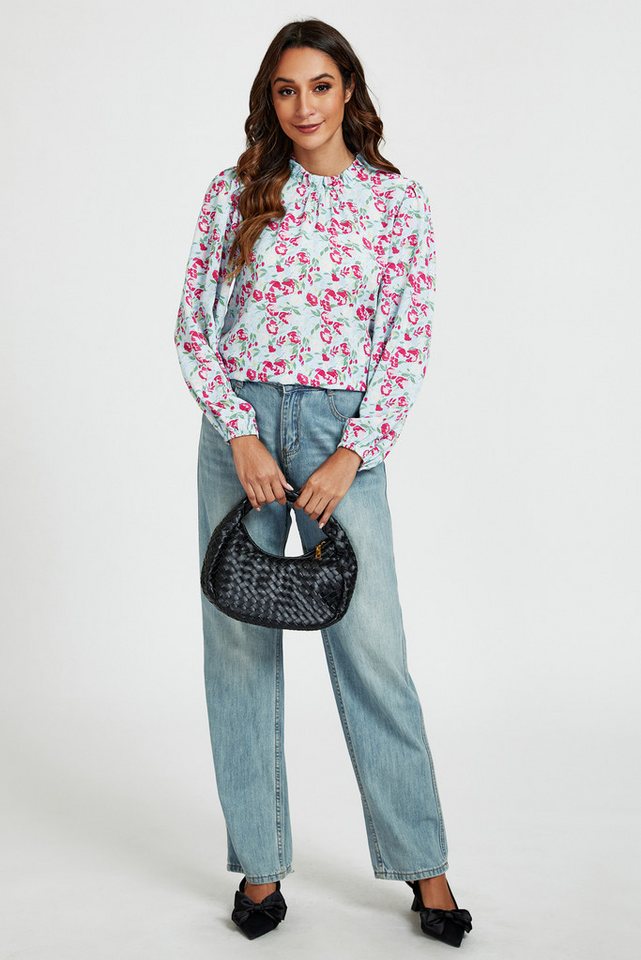 FS Collection Langarmbluse Damen Bluse hochgeschlossenes Oberteil mit Rüschendetail & Blumendruck (XS (UK 8 / EU 36) S (UK 10 / EU 38) M (UK 12 / EU 40) L (UK 1 – Bild 4 von 5