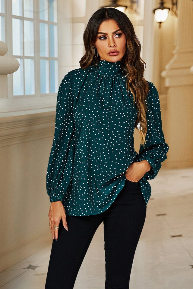 FS Collection Langarmbluse Damen Bluse mit Bindeband hinten und Polka-Dot-Print - Blusenoberteil (S (EU:36 / UK:8) M (EU:38 / UK:10) L (EU:40 / UK:12) XL (EU:42 – Bild 2 von 5