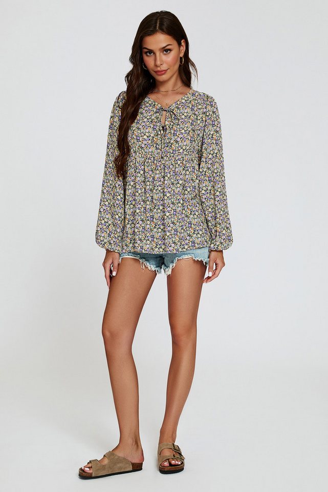 FS Collection Langarmbluse Damen Bluse mit V-Ausschnitt mit Bindedetail - Blusenoberteil (XS (UK 8 / EU 36) S (UK 10 / EU 38) M (UK 12 / EU 40) L (UK 14 / EU 42 – Bild 5 von 5