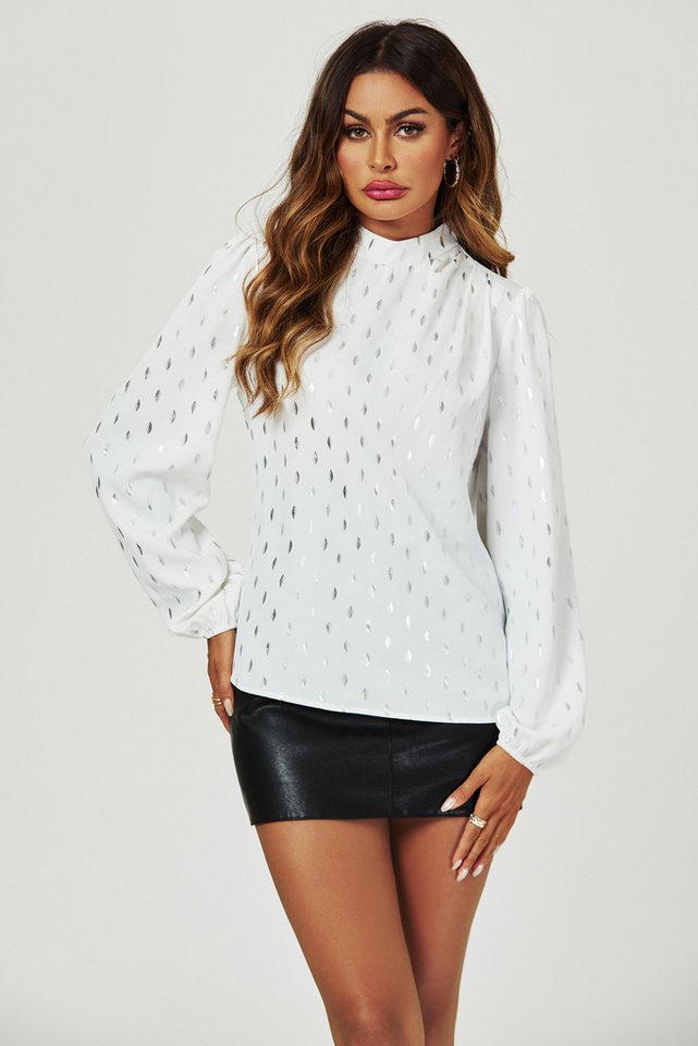 FS Collection Langarmbluse Damen Elegante Bluse mit Marmormuster, langärmliges Blusenoberteil (XS (EU:36 / UK:8) · S (EU:38 / UK:10) · M (EU:40 / UK:12) · L (EU – Bild 3 von 5