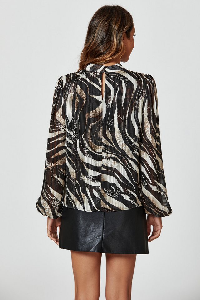 FS Collection Langarmbluse Damen Elegante Bluse mit Marmormuster, langärmliges Blusenoberteil (XS (EU:36 / UK:8) · S (EU:38 / UK:10) · M (EU:40 / UK:12) · L (EU – Bild 5 von 5