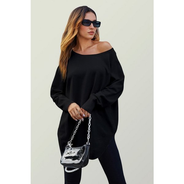 FS Collection Longpullover Damen Longpullover Oversize Strickpullover für Herbst/Winter, Onesize (Einheitsgröße: UK 8–16 / EU 36–44, 4 Farben : Schwarz, Creme,H