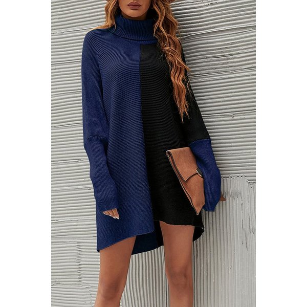 FS Collection Longpullover Damen Pullover-Oberteil Longpullover Blockfarben Rollkragen Halblang (Einheitsgröße: UK 8–16 / EU 36–44, 7 stilvollen Farbvarianten) 