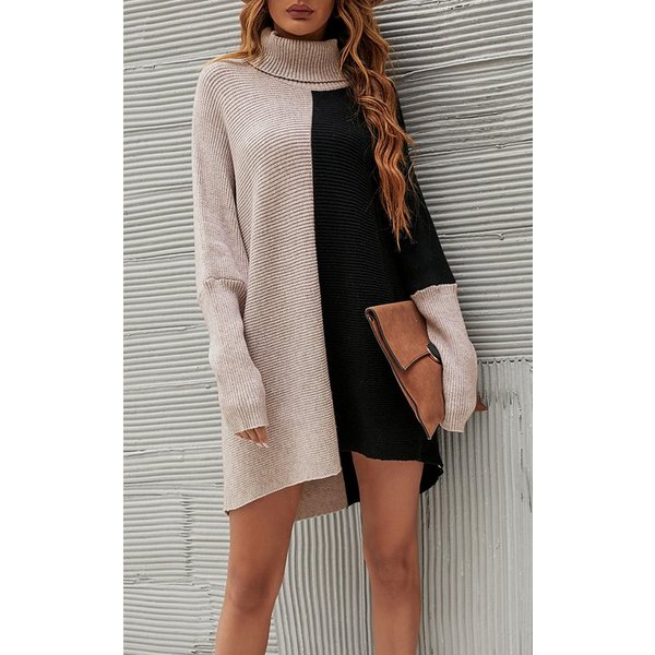FS Collection Longpullover Damen Pullover-Oberteil Longpullover Blockfarben Rollkragen Halblang (Einheitsgröße: UK 8–16 / EU 36–44, 7 stilvollen Farbvarianten) 