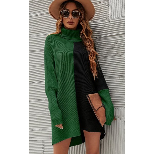 FS Collection Longpullover Damen Pullover-Oberteil Longpullover Blockfarben Rollkragen Halblang (Einheitsgröße: UK 8–16 / EU 36–44, 7 stilvollen Farbvarianten) 