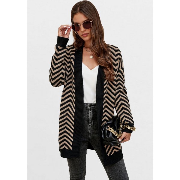 FS Collection Longstrickjacke Damen Longstrickjacke – Weicher, gemütlicher Cardigan mit Relax-Fit (Einheitsgröße: UK 8–16 / EU 36–44) Geometrisches Intarsia-Mus