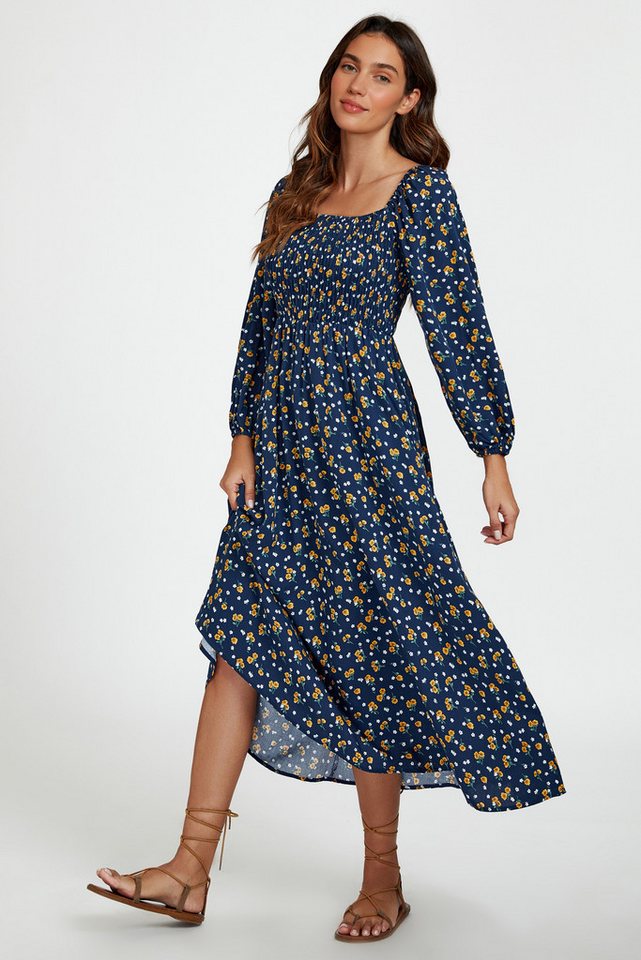 FS Collection Midikleid Damen Midikleid Print eckiger Ausschnitt gerafft Viskose Sommerkleid (Einheitsgröße: XS (EU:36 / UK:8) · S (EU:38 / UK:10) · M (EU:40 /  – Bild 3 von 5
