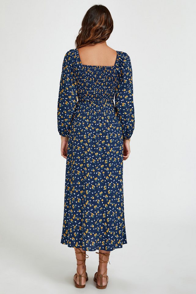FS Collection Midikleid Damen Midikleid Print eckiger Ausschnitt gerafft Viskose Sommerkleid (Einheitsgröße: XS (EU:36 / UK:8) · S (EU:38 / UK:10) · M (EU:40 /  – Bild 5 von 5
