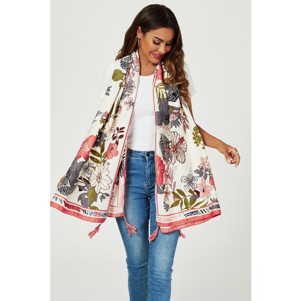 FS Collection Modeschal Damen Schal leicht & weich – Muster, Blumen, Blätter, Punkte, 100% Polyester – leicht, weich, formstabil