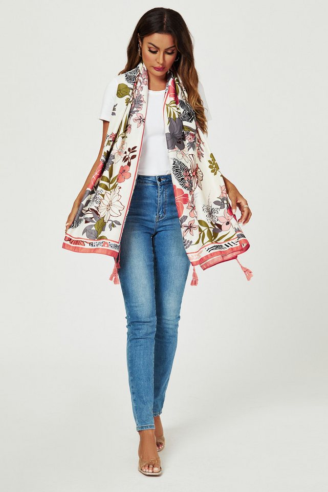 FS Collection Modeschal Damen Schal leicht & weich – Muster, Blumen, Blätter, Punkte, 100% Polyester – leicht, weich, formstabil – Bild 2 von 4