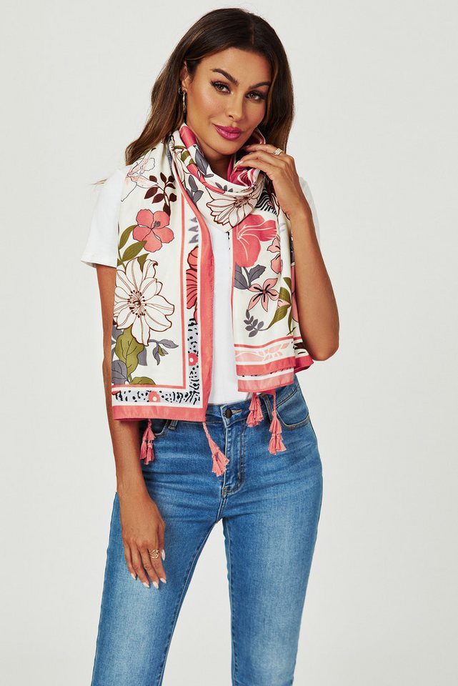 FS Collection Modeschal Damen Schal leicht & weich – Muster, Blumen, Blätter, Punkte, 100% Polyester – leicht, weich, formstabil – Bild 3 von 4