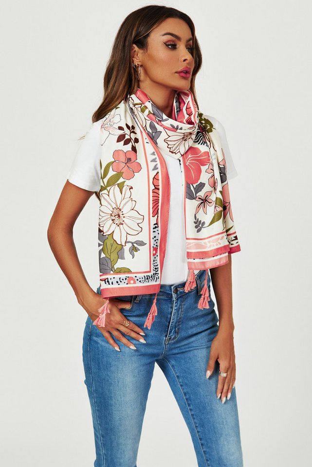 FS Collection Modeschal Damen Schal leicht & weich – Muster, Blumen, Blätter, Punkte, 100% Polyester – leicht, weich, formstabil – Bild 4 von 4