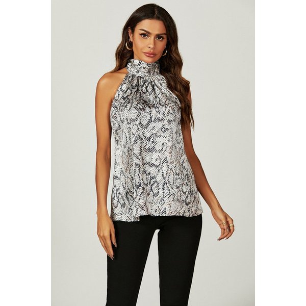 FS Collection Neckholdertop Neckholder-Top mit Bindeband hinten und Blumenmuster / Punkemuster (XS (EU:36 / UK:8) · S (EU:38 / UK:10) · M (EU:40 / UK:12) · L (E