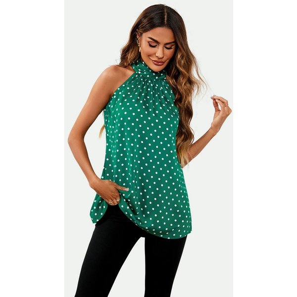 FS Collection Neckholdertop Neckholder-Top mit Bindeband hinten und Blumenmuster / Punkemuster (XS (EU:36 / UK:8) · S (EU:38 / UK:10) · M (EU:40 / UK:12) · L (E