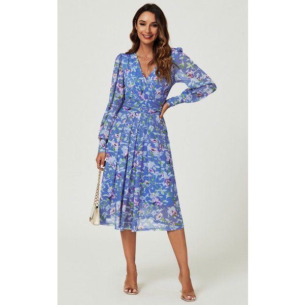 FS Collection Sommerkleid Damen Sommerkleid Midikleid Hellblau Geblümt Langarm Mesh (XS (EU:36 / UK:8) · S (EU:38 / UK:10) · M (EU:40 / UK:12) · L (EU:42 / UK:1