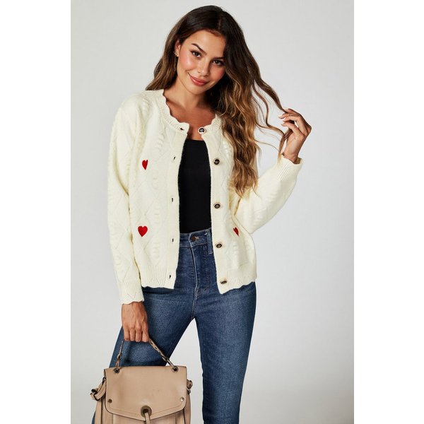 FS Collection Strickjacke Damen Cardigan Strickjacke mit Stickerei – Sterne oder Herzen (Einheitsgröße (UK 8–16 / EU 36–44) 56 % Viskose, 26 % Polyester und 18