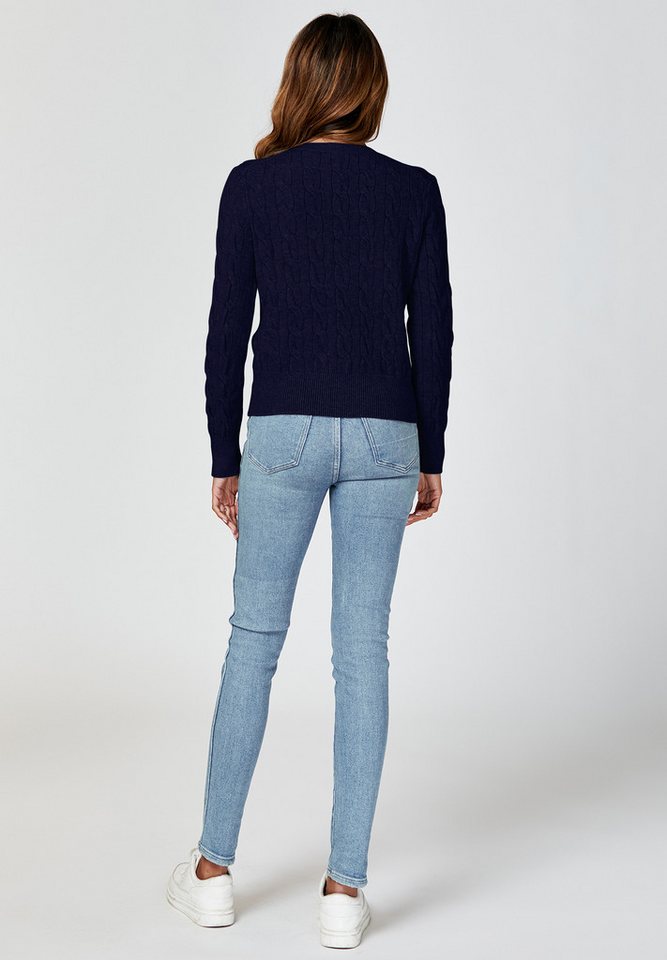 FS Collection Strickjacke Damen Strickjacke mit Rundhalsausschnitt & Zopfmuster Cardigan (Einheitsgröße: UK 8–16 / EU 36–44, 3 Farben : Creme, Marineblau und Gr – Bild 4 von 4