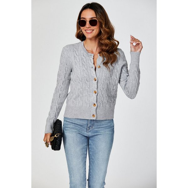 FS Collection Strickjacke Damen Strickjacke mit Rundhalsausschnitt & Zopfmuster Cardigan (Einheitsgröße: UK 8–16 / EU 36–44, 3 Farben : Creme, Marineblau und Gr