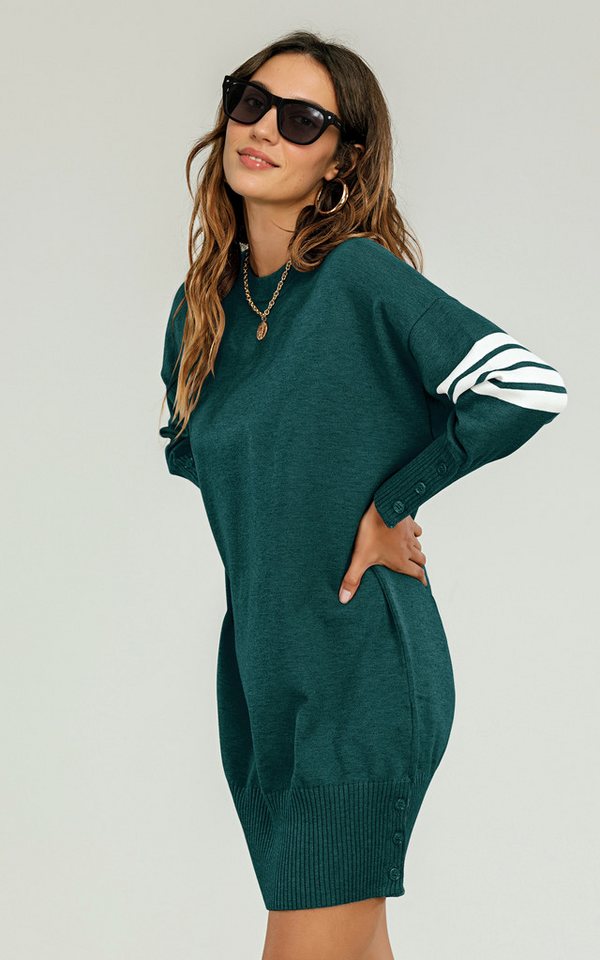 FS Collection Strickkleid Damen Gestricktes Tunika Pulloverkleid Strickkleider Longpullover (Einheitsgröße: UK 8–16 / EU 36–44, 5 Farben : Grau, Schwarz, Navy,  – Bild 2 von 4
