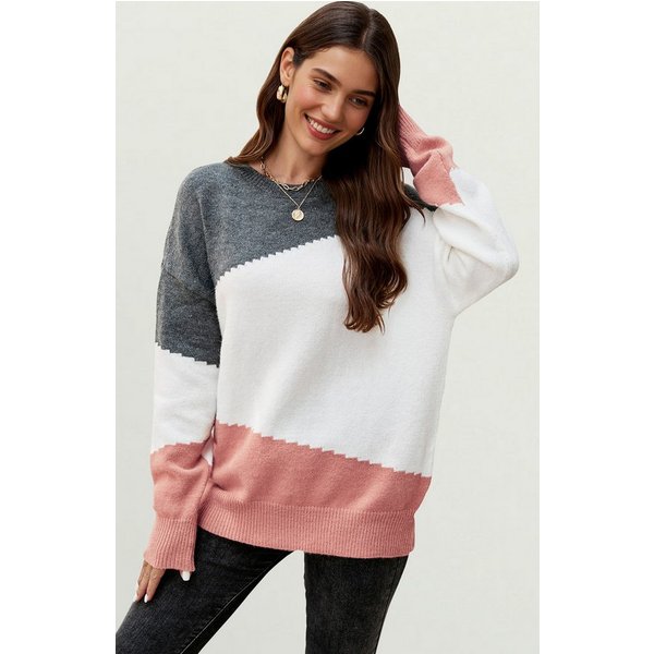 FS Collection Strickpullover Damen Strickpullover in Blockfarben – Einheitsgröße, Langarm - Onesize (DE 36–44 / UK 8–16, 52% Acryl, 28% Polyamid und 20% Polyest