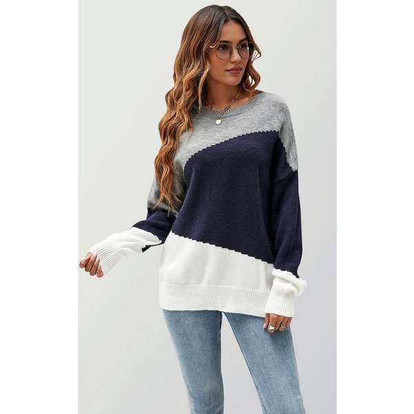 FS Collection Strickpullover Damen Strickpullover in Blockfarben – Einheitsgröße, Langarm - Onesize (DE 36–44 / UK 8–16, 52% Acryl, 28% Polyamid und 20% Polyest