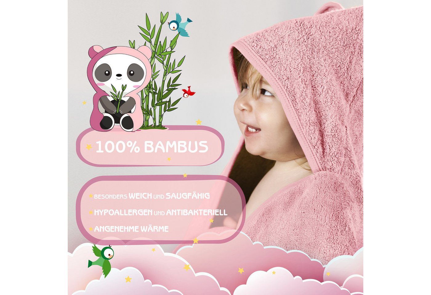 Fuchs & Panda Kapuzenhandtuch Kapuzenhandtuch Baby EXTRA dick, warm & weich aus 100% Bambus, 100% Bambus: Antimikrobiell, Atmungsaktiv, Hypoallergen, Superweich – Bild 2 von 5