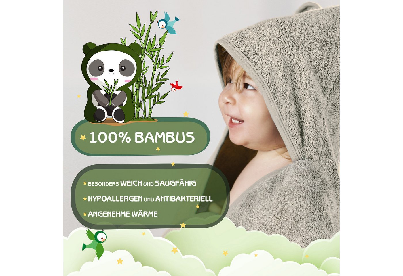 Fuchs & Panda Kapuzenhandtuch Kapuzenhandtuch Baby EXTRA dick, warm & weich aus 100% Bambus, 100% Bambus: Antimikrobiell, Atmungsaktiv, Hypoallergen, Superweich – Bild 2 von 5