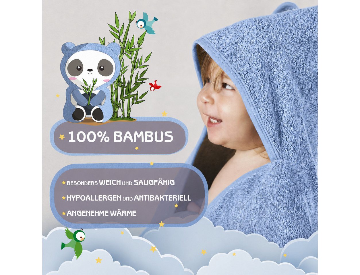 Fuchs & Panda Kapuzenhandtuch Kapuzenhandtuch Baby EXTRA dick, warm & weich aus 100% Bambus, 100% Bambus: Antimikrobiell, Atmungsaktiv, Hypoallergen, Superweich – Bild 2 von 5