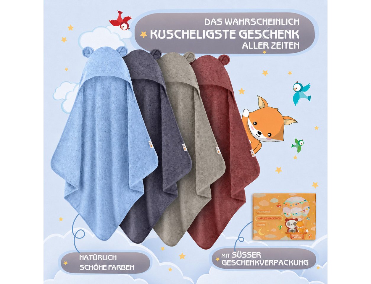 Fuchs & Panda Kapuzenhandtuch Kapuzenhandtuch Baby EXTRA dick, warm & weich aus 100% Bambus, 100% Bambus: Antimikrobiell, Atmungsaktiv, Hypoallergen, Superweich – Bild 5 von 5