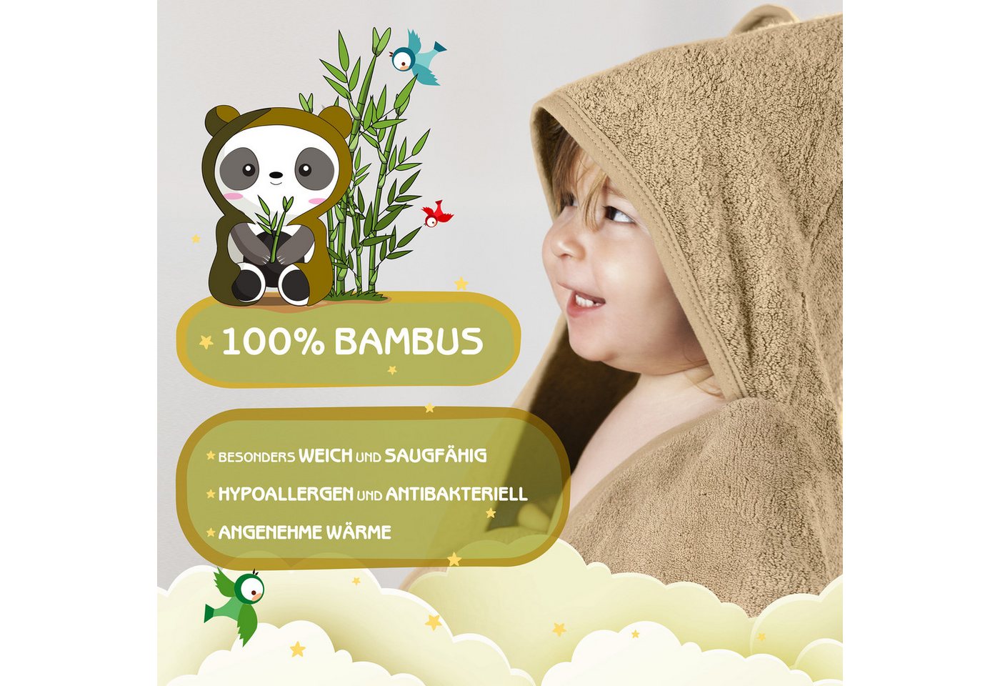 Fuchs & Panda Kapuzenhandtuch Kapuzenhandtuch Baby EXTRA dick, warm & weich aus 100% Bambus, 100% Bambus: Antimikrobiell, Atmungsaktiv, Hypoallergen, Superweich – Bild 2 von 5