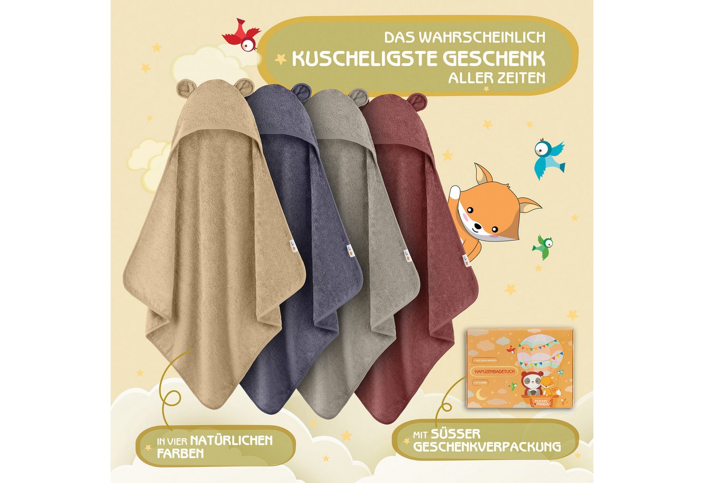 Fuchs & Panda Kapuzenhandtuch Kapuzenhandtuch Baby EXTRA dick, warm & weich aus 100% Bambus, 100% Bambus: Antimikrobiell, Atmungsaktiv, Hypoallergen, Superweich – Bild 5 von 5