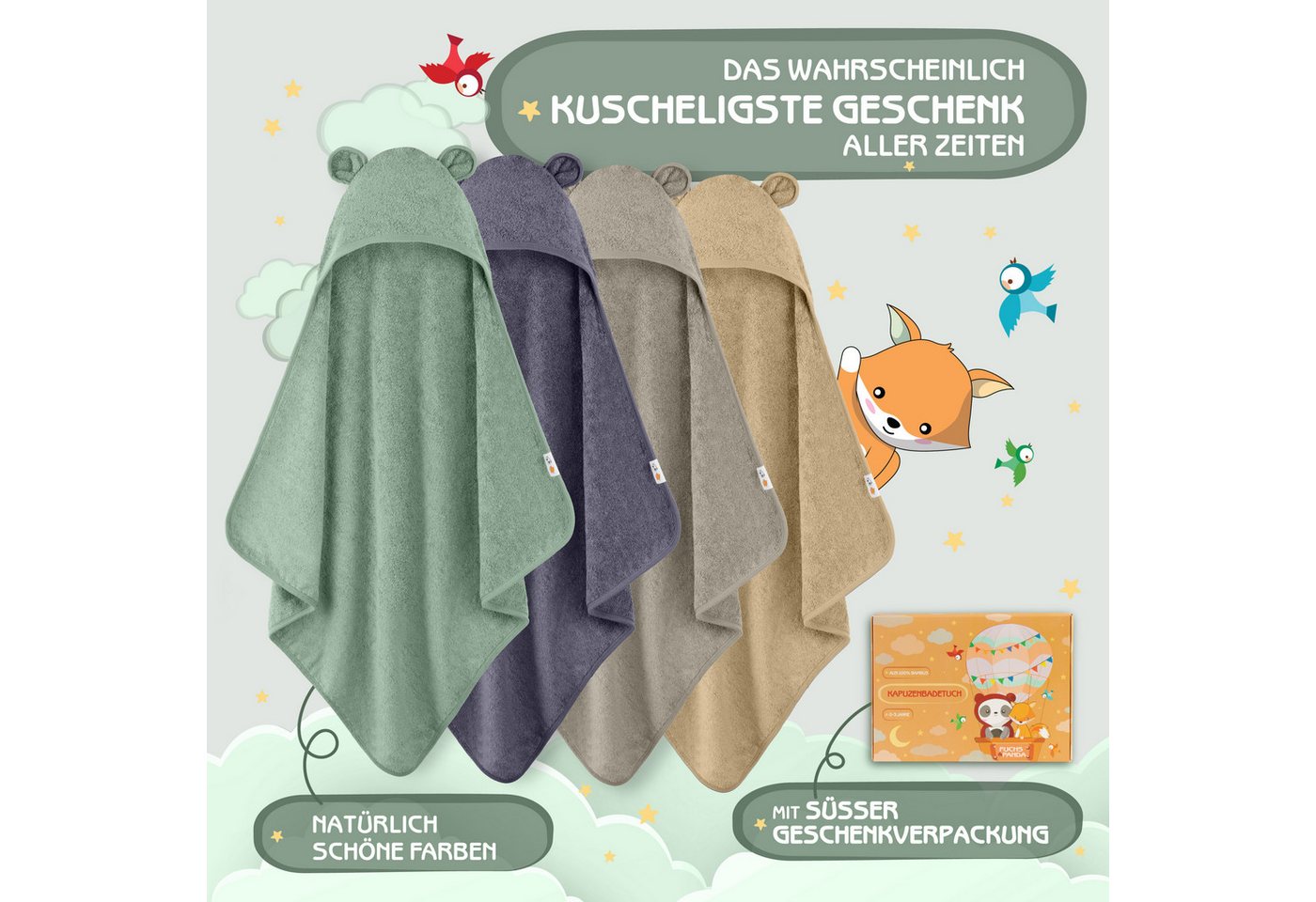 Fuchs & Panda Kapuzenhandtuch Kapuzenhandtuch Baby EXTRA dick, warm & weich aus 100% Bambus, 100% Bambus: Antimikrobiell, Atmungsaktiv, Hypoallergen, Superweich – Bild 5 von 5